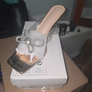 Chic Women's Clear and Silver Embellished Heels